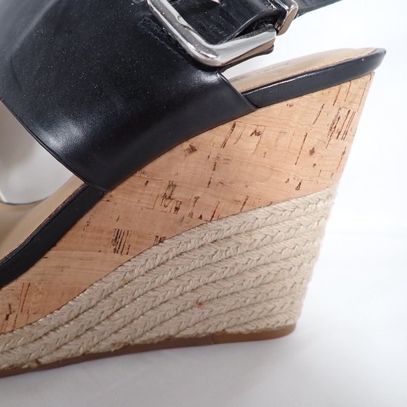Antonio Melani Woman's 9M Leather Black and White Cork/Jute Wedge sandals - Picture 6 of 9